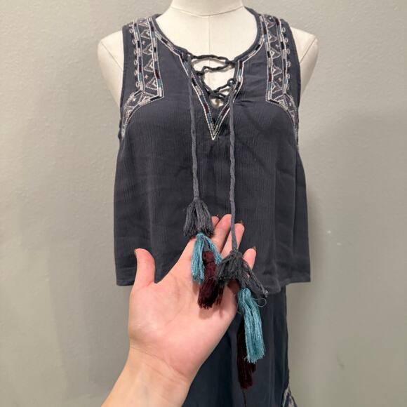 Davina Gray Embroidered Tassel Boho Midi Dress M Festival Gypsy Peasant Cottage - Picture 3 of 7